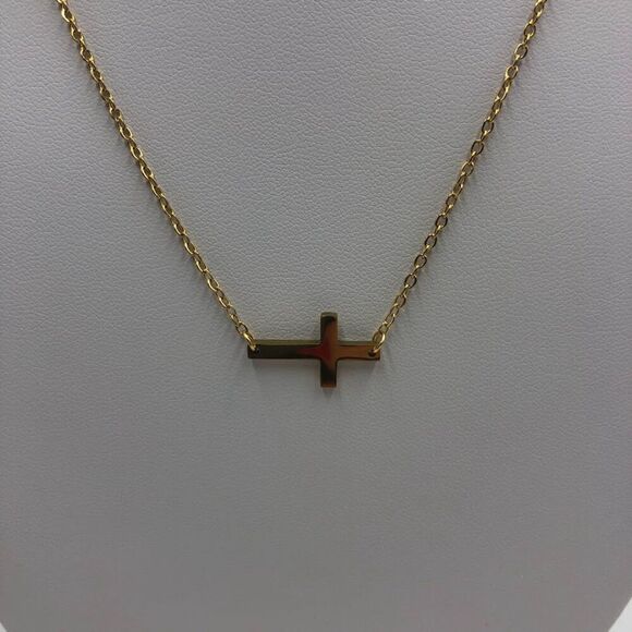 18K Gold Plated Stainless Steel "Cross' Necklace Women's Waterproof Spiritual - Picture 6 of 10